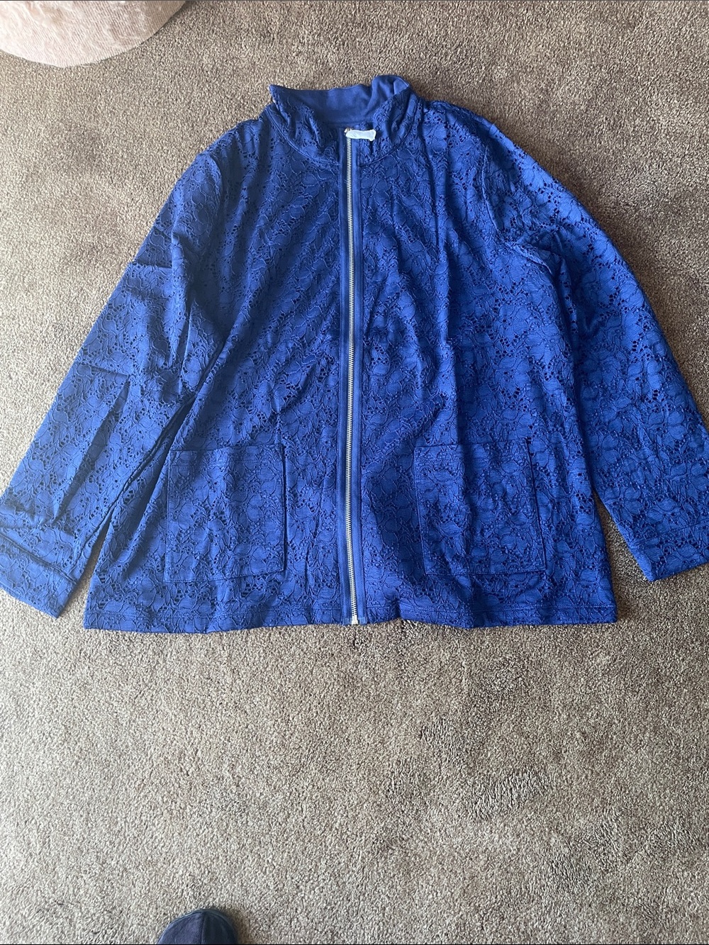 Womens Royal Blue Lace Zip Front Jacket